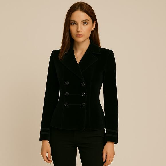 Magaschoni Jackets & Blazers - Magaschoni Black Velvet Double-Breasted Blazer Notched Lapel Three-button M | 8